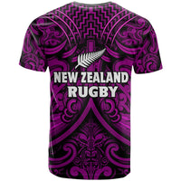 Purple and black rugby T-shirt with New Zealand Rugby text and fern-and-leaf emblem