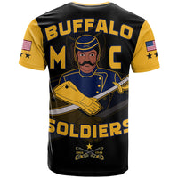 Black T-shirt with yellow sleeves and Buffalo Soldiers back graphic