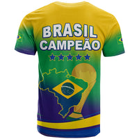 Brazil football T-shirt back, yellow-green-purple gradient with BRASIL CAMPEAO stars and map