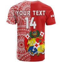 Custom Text And Number Tonga T Shirt Tongan Coat Of Arms Ngatu Pattern - Wonder Print Shop