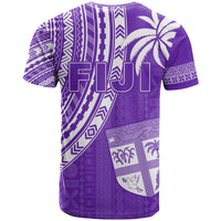 Purple T-shirt back with large 'FIJI' print, patterned panels, palm trees