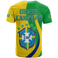 Brazil football T-shirt with green/yellow back design, BRASIL CAMPEAO text and CBF crest