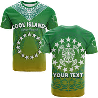 Green t-shirt with white star circle and ornamental emblem graphic on front