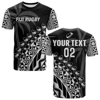 Custom Text And Number Fiji Rugby T Shirt Fijian Cibi Dance Tapa Pattern Black - Wonder Print Shop