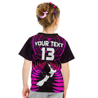 Kinder T-Shirt hinten: großer 13-Print, Your Text, Neuseeland-Farnmotiv