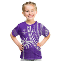 Kids purple rugby sevens T-shirt with number 13 and geometric stripe pattern