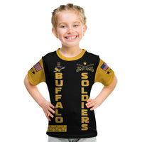 Kid black T-shirt with yellow sleeves and Buffalo Soldiers front graphic