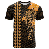 Black graphic T-shirt with gold geometric pattern and large shark artwork on front