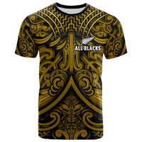Custom Text and Number New Zealand Silver Fern Rugby T Shirt All Black Gold NZ Maori Pattern LT13 - Wonder Print Shop