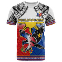 White graphic T-shirt with eagle and sun emblem, Philippines text