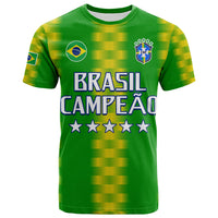 Brazil football T-shirt in green with yellow stripes, BRASIL CAMPEAO and stars