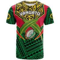 Custom Vanuatu Rugby T Shirt Coat Of Arms Polynesian Pattern - Wonder Print Shop