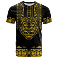 Polynesian dashiki T-shirt, black with gold tribal chest print