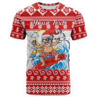 Custom Hawaii Christmas T Shirt Surfing Santa Mele Kalikimaka Polynesian - Wonder Print Shop