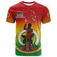 Red kids independence T-shirt, 1980–2022 graphic with standing figure
