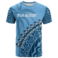 Custom Text And Number Fiji Tapa Rugby T Shirt Fijian Cibi Dance Tapa Pattern Blue - Wonder Print Shop