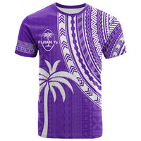 Purple rugby sevens T-shirt with Fijian 7s logo, palm and stripe pattern