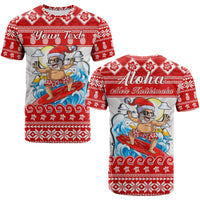 Custom Hawaii Christmas T Shirt Surfing Santa Mele Kalikimaka Polynesian - Wonder Print Shop
