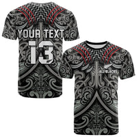Custom Text and Number New Zealand Silver Fern Rugby T Shirt All Black NZ Maori Pattern LT13 - Wonder Print Shop