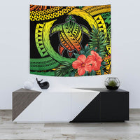 Circular turtle hibiscus tapestry wall art, green, yellow, black tribal design