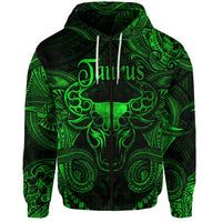 Custom Taurus Zodiac Polynesian Zip Hoodie Unique Style Green LT8 - Wonder Print Shop