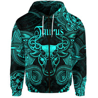Custom Taurus Zodiac Polynesian Zip Hoodie Unique Style Turquoise LT8 - Wonder Print Shop