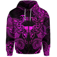 Custom Taurus Zodiac Polynesian Zip Hoodie Unique Style Pink LT8 - Wonder Print Shop
