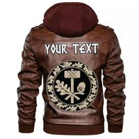 (Custom) Wonder Print Shop - Thors Hammer Mjolnir And The Scandinavian Oak Leaf Ornament Leather Jacket RLT12 - Wonder Print Shop