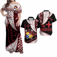 Gift For Couple - Tonga Emancipation Day Matching Hawaiian Shirt And Dress Kupesi Pattern No.1 Black LT9 - Wonder Print Shop
