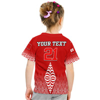 Kids red rugby t-shirt back with YOUR TEXT and number 21 graphic