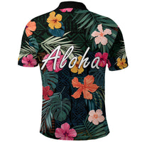Hawaii Polo Shirt Tribal Elements And Hibiscus Version - Wonder Print Shop