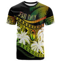 Black graphic Fiji Day t-shirt with green, yellow, palm leaf and patterned trim