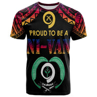 Black graphic T-shirt with 'Proud to Be a' lettering and Polynesian tribal pattern