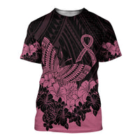 Polynesian Breast Cancer Awareness T Shirt Floral Butterfly - Wonder Print Shop