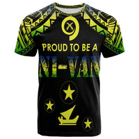 Black graphic T-shirt with neon tribal design and 'PROUD TO BE A' print