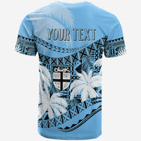 Turquoise back Fiji Day T-shirt with "YOUR TEXT" and crest graphic