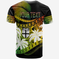 Black graphic t-shirt with green and yellow palms, crest and banner 'YOUR TEXT'