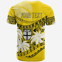 Gold T-shirt with YOUR TEXT banner, shield and palm tribal pattern in black
