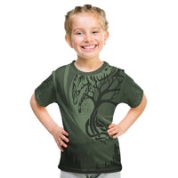 Celtic Tree of Life with Wolf Spirit KID T Shirt Crescent Crann Bethadh - Wonder Print Shop