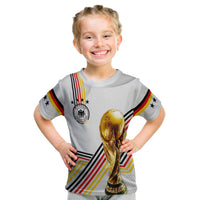 Kids grey Germany World Cup T-shirt with multicolor stripe sides and trophy graphic