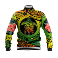 Polynesian Turtle Baseball Jacket Circle Turtle Hibiscus Reggae LT9 - Wonder Print Shop