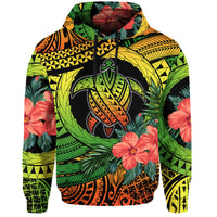 Polynesian Turtle Hoodie Circle Turtle Hibiscus Reggae - Wonder Print Shop