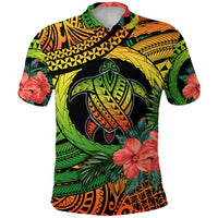 Polynesian Turtle Polo Shirt Circle Turtle Hibiscus Reggae - Wonder Print Shop