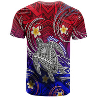 Gradient tropical T-shirt: ornate turtle and plumeria flowers, Hawaii script back