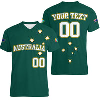 (Custom Text And Number) Baseball 2023 Australia Green Women V-Neck T Shirt - Wonder Print Shop
