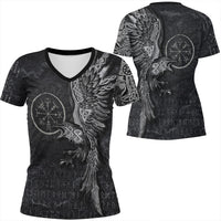 Viking Clothing Vegvisir With Raven Viking Compass V Neck T shirt RLT12 - Wonder Print Shop