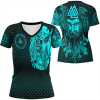 Viking Clothing Viking Odin Raven Tattoo Style Cyan Version V Neck T shirt RLT12 - Wonder Print Shop