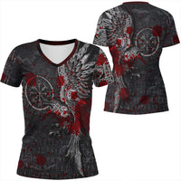 Viking Clothing Viking Odin Raven Tattoo Style Blood Version V Neck T shirt RLT12 - Wonder Print Shop