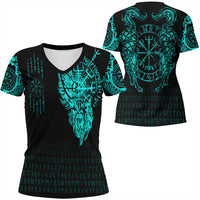 Viking Clothing Viking Compass Vegvisir Tattoo Cyan Version V Neck T shirt RLT12 - Wonder Print Shop