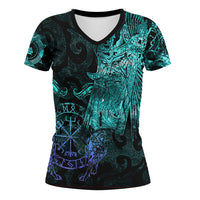 Viking Clothing Viking Odin Tattoo Cyan Version V Neck T shirt RLT12 - Wonder Print Shop